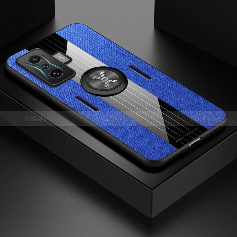 Funda Silicona Carcasa Ultrafina Goma con Magnetico Anillo de dedo Soporte X01L para Xiaomi Poco F4 GT 5G Azul