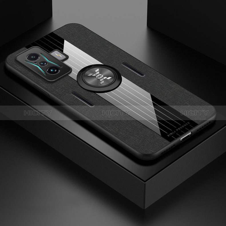 Funda Silicona Carcasa Ultrafina Goma con Magnetico Anillo de dedo Soporte X01L para Xiaomi Poco F4 GT 5G Negro