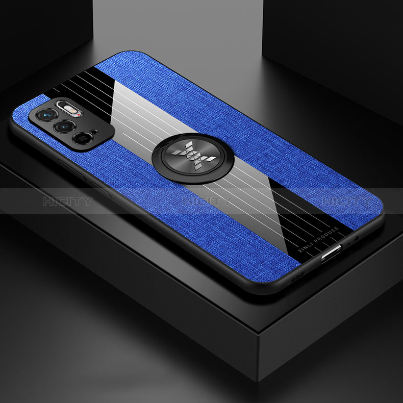 Funda Silicona Carcasa Ultrafina Goma con Magnetico Anillo de dedo Soporte X01L para Xiaomi POCO M3 Pro 5G Azul