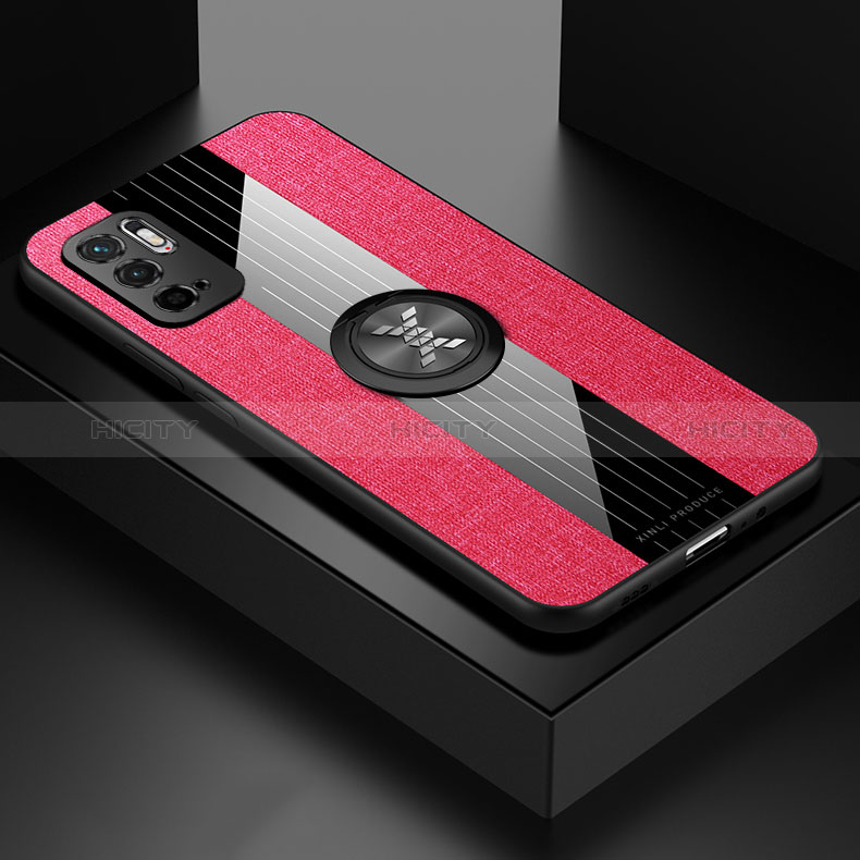 Funda Silicona Carcasa Ultrafina Goma con Magnetico Anillo de dedo Soporte X01L para Xiaomi POCO M3 Pro 5G Rojo