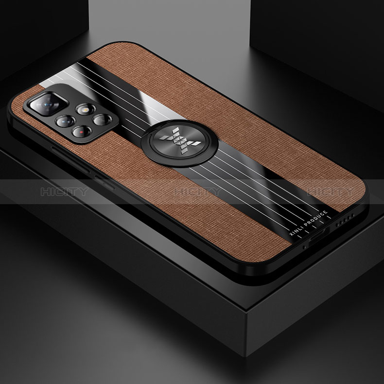 Funda Silicona Carcasa Ultrafina Goma con Magnetico Anillo de dedo Soporte X01L para Xiaomi Poco M4 Pro 5G Marron