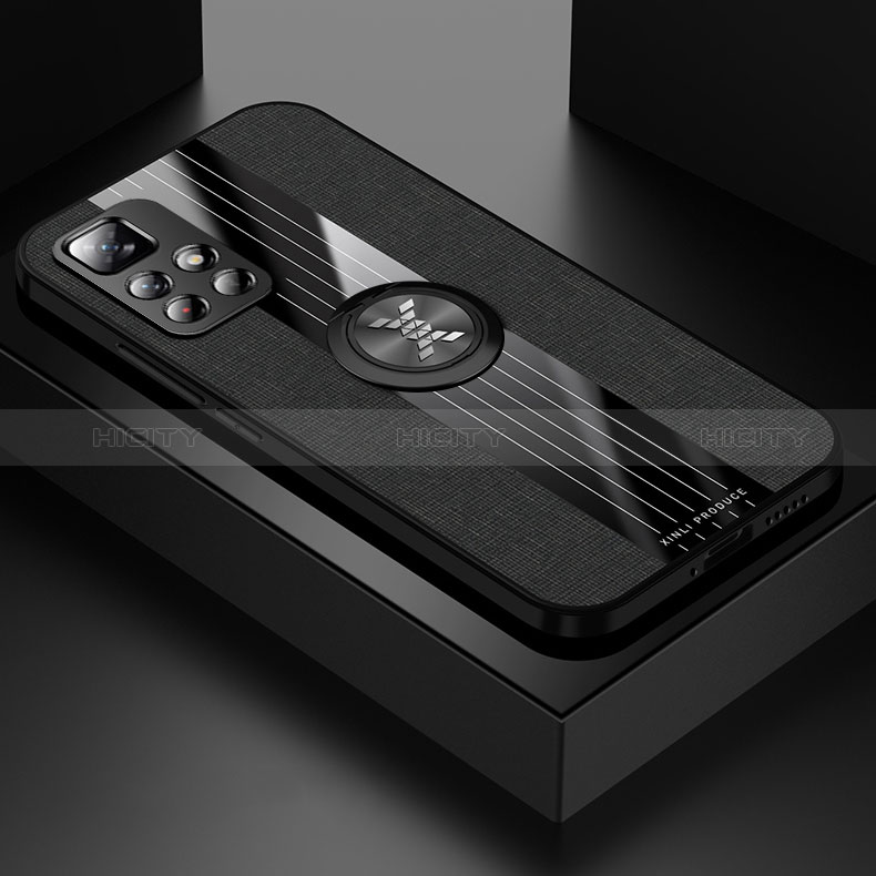 Funda Silicona Carcasa Ultrafina Goma con Magnetico Anillo de dedo Soporte X01L para Xiaomi Poco M4 Pro 5G Negro