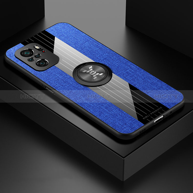 Funda Silicona Carcasa Ultrafina Goma con Magnetico Anillo de dedo Soporte X01L para Xiaomi Poco M5S Azul