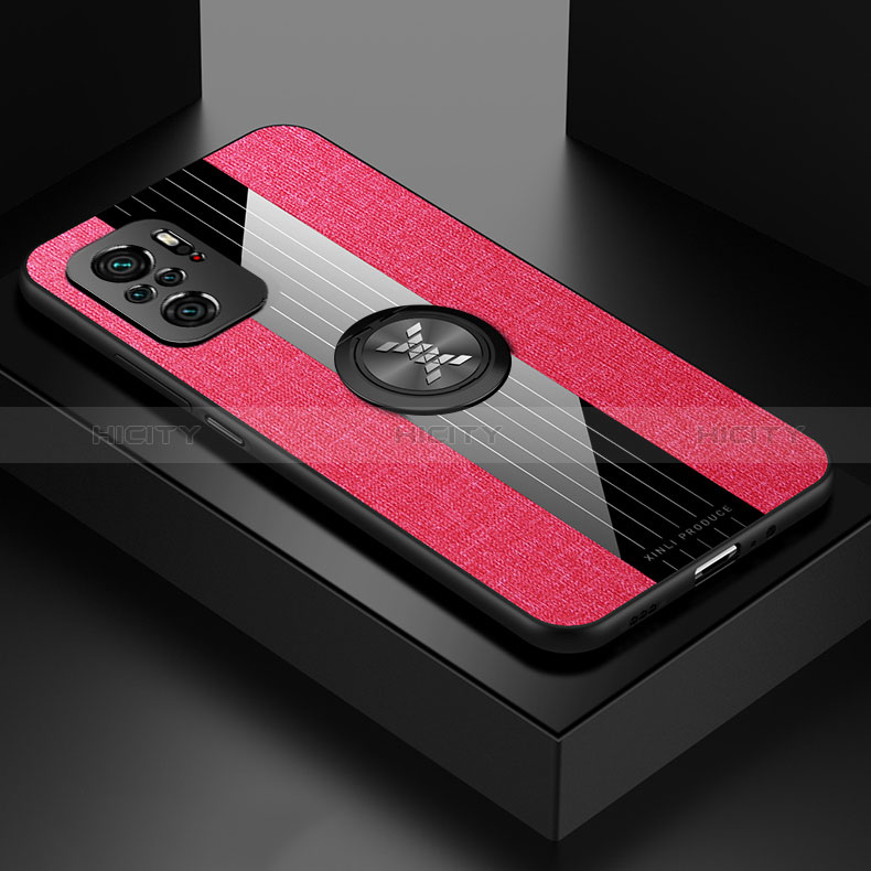 Funda Silicona Carcasa Ultrafina Goma con Magnetico Anillo de dedo Soporte X01L para Xiaomi Poco M5S Rojo