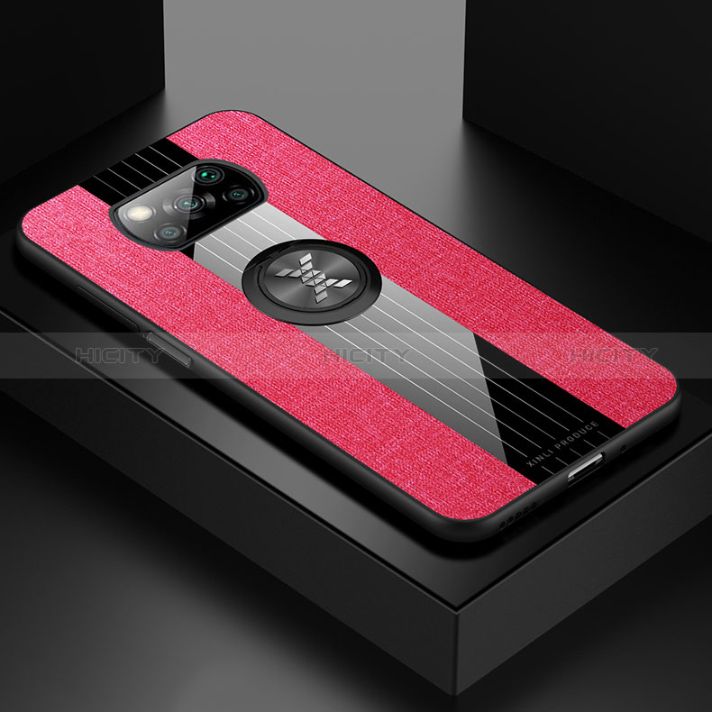 Funda Silicona Carcasa Ultrafina Goma con Magnetico Anillo de dedo Soporte X01L para Xiaomi Poco X3 NFC Rojo