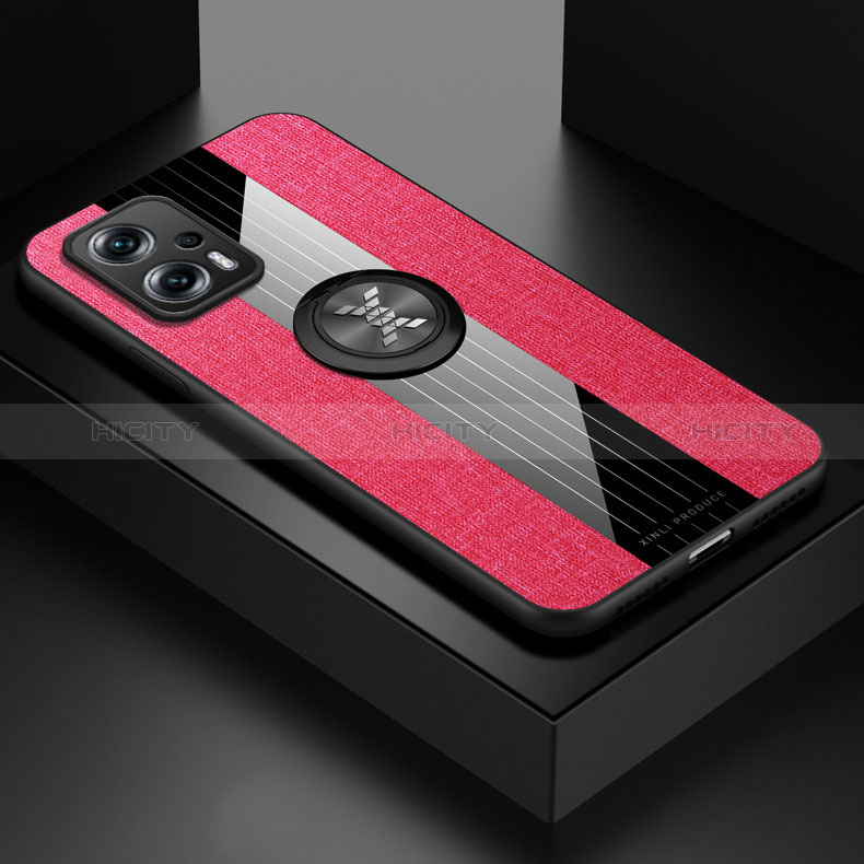 Funda Silicona Carcasa Ultrafina Goma con Magnetico Anillo de dedo Soporte X01L para Xiaomi Poco X4 GT 5G Rojo