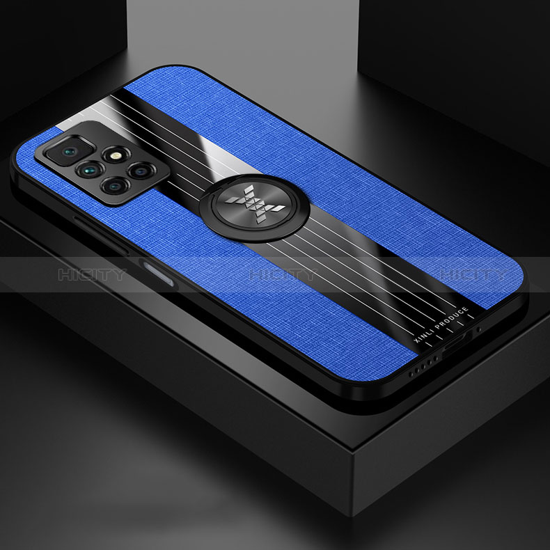 Funda Silicona Carcasa Ultrafina Goma con Magnetico Anillo de dedo Soporte X01L para Xiaomi Redmi 10 4G Azul