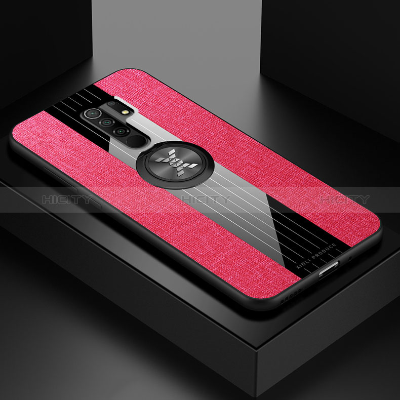 Funda Silicona Carcasa Ultrafina Goma con Magnetico Anillo de dedo Soporte X01L para Xiaomi Redmi 9 Prime India Rojo