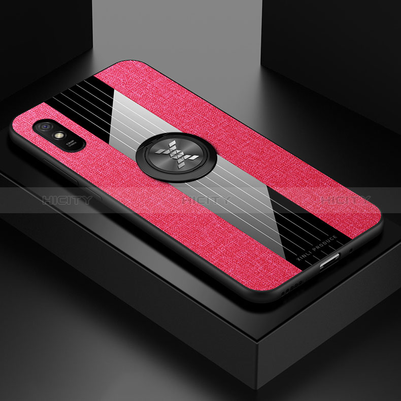 Funda Silicona Carcasa Ultrafina Goma con Magnetico Anillo de dedo Soporte X01L para Xiaomi Redmi 9A Rojo