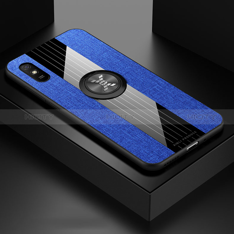 Funda Silicona Carcasa Ultrafina Goma con Magnetico Anillo de dedo Soporte X01L para Xiaomi Redmi 9AT Azul