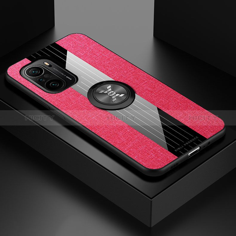 Funda Silicona Carcasa Ultrafina Goma con Magnetico Anillo de dedo Soporte X01L para Xiaomi Redmi K40 Pro 5G Rojo