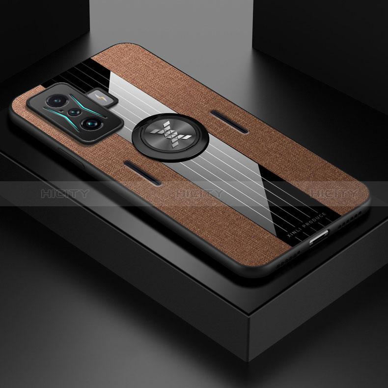 Funda Silicona Carcasa Ultrafina Goma con Magnetico Anillo de dedo Soporte X01L para Xiaomi Redmi K50 Gaming AMG F1 5G Marron