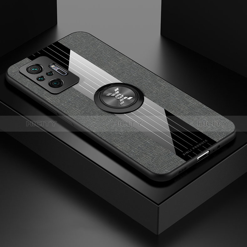 Funda Silicona Carcasa Ultrafina Goma con Magnetico Anillo de dedo Soporte X01L para Xiaomi Redmi Note 10 Pro 4G Gris