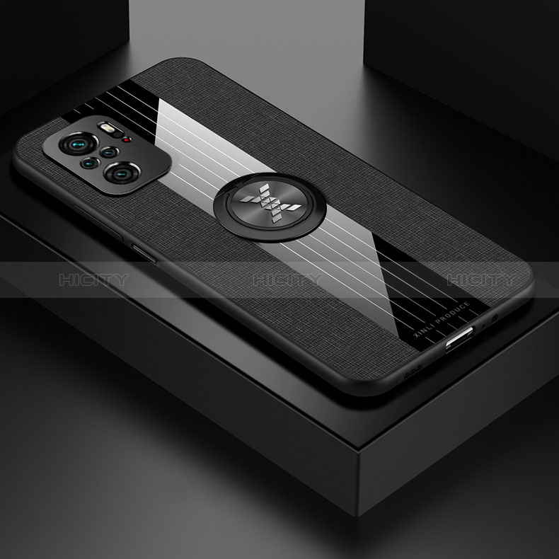Funda Silicona Carcasa Ultrafina Goma con Magnetico Anillo de dedo Soporte X01L para Xiaomi Redmi Note 10S 4G Negro