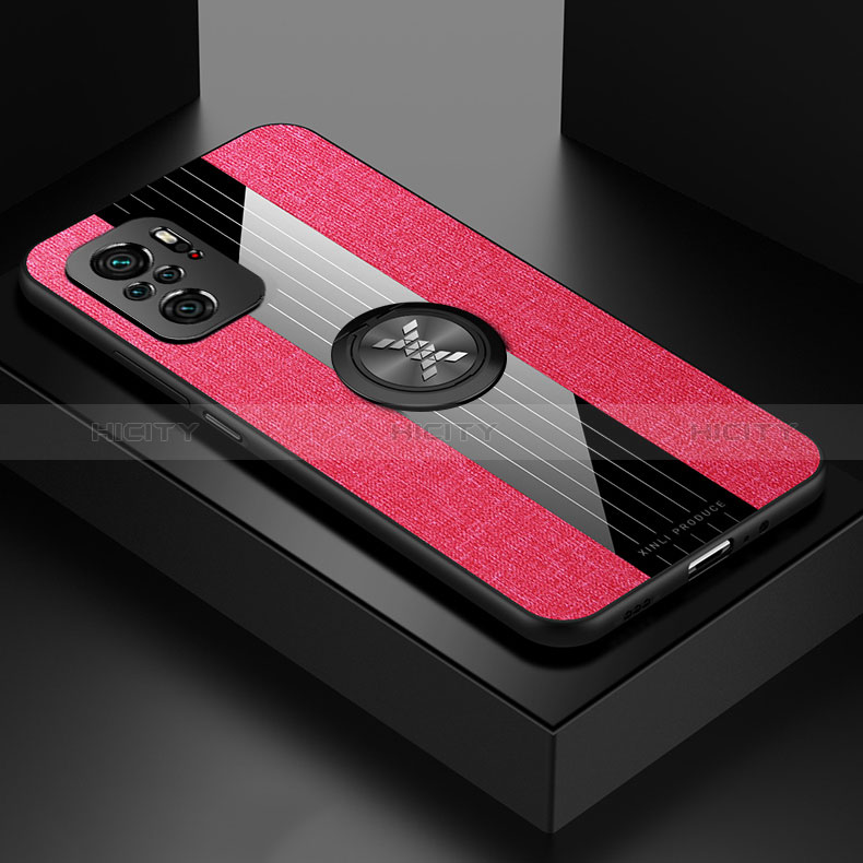Funda Silicona Carcasa Ultrafina Goma con Magnetico Anillo de dedo Soporte X01L para Xiaomi Redmi Note 10S 4G Rojo