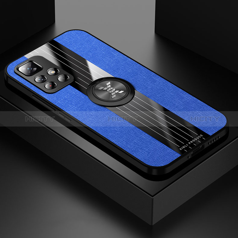 Funda Silicona Carcasa Ultrafina Goma con Magnetico Anillo de dedo Soporte X01L para Xiaomi Redmi Note 11 5G Azul