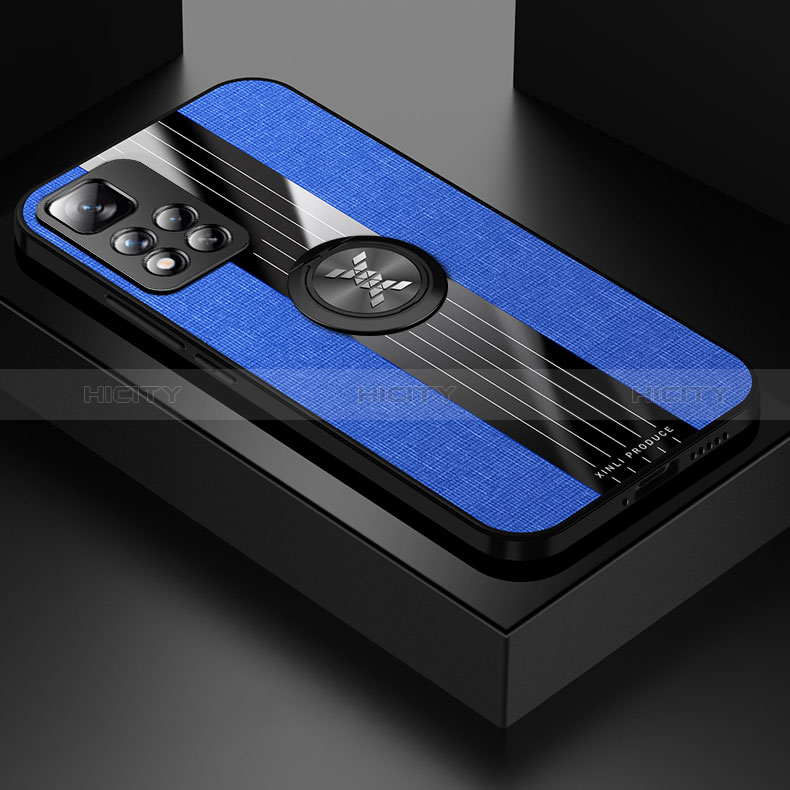 Funda Silicona Carcasa Ultrafina Goma con Magnetico Anillo de dedo Soporte X01L para Xiaomi Redmi Note 11 Pro+ Plus 5G Azul