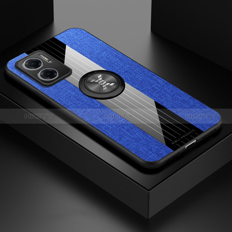 Funda Silicona Carcasa Ultrafina Goma con Magnetico Anillo de dedo Soporte X01L para Xiaomi Redmi Note 11E 5G Azul