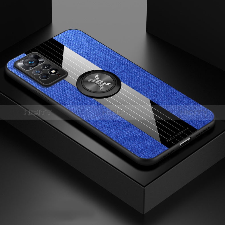 Funda Silicona Carcasa Ultrafina Goma con Magnetico Anillo de dedo Soporte X01L para Xiaomi Redmi Note 11S 4G Azul