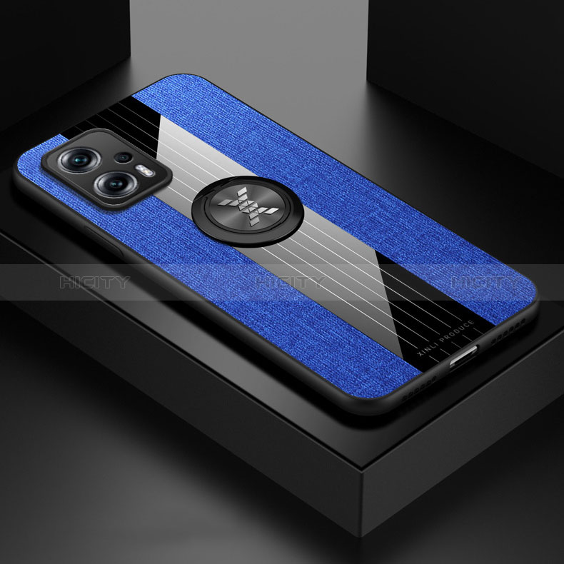 Funda Silicona Carcasa Ultrafina Goma con Magnetico Anillo de dedo Soporte X01L para Xiaomi Redmi Note 11T Pro 5G Azul