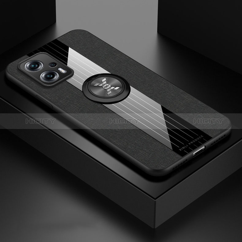 Funda Silicona Carcasa Ultrafina Goma con Magnetico Anillo de dedo Soporte X01L para Xiaomi Redmi Note 11T Pro 5G Negro