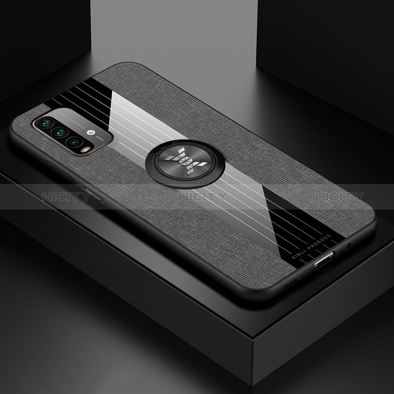 Funda Silicona Carcasa Ultrafina Goma con Magnetico Anillo de dedo Soporte X01L para Xiaomi Redmi Note 9 4G Gris