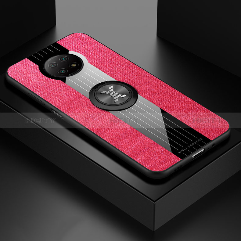 Funda Silicona Carcasa Ultrafina Goma con Magnetico Anillo de dedo Soporte X01L para Xiaomi Redmi Note 9 5G Rojo