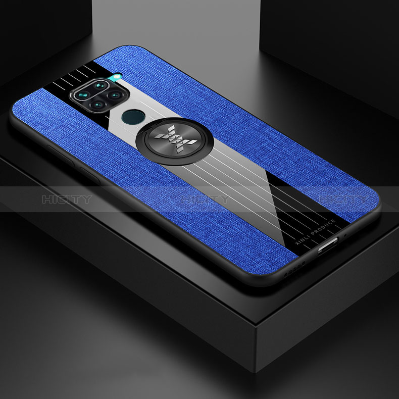 Funda Silicona Carcasa Ultrafina Goma con Magnetico Anillo de dedo Soporte X01L para Xiaomi Redmi Note 9 Azul