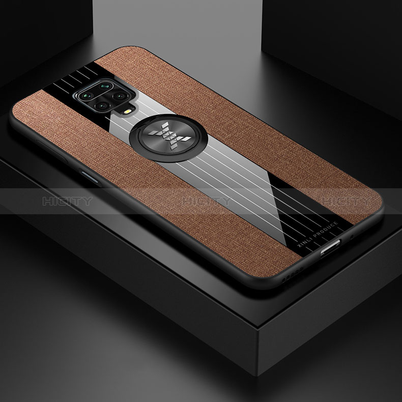 Funda Silicona Carcasa Ultrafina Goma con Magnetico Anillo de dedo Soporte X01L para Xiaomi Redmi Note 9 Pro Max Marron