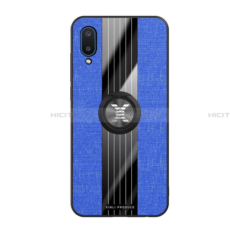 Funda Silicona Carcasa Ultrafina Goma con Magnetico Anillo de dedo Soporte X02L para Samsung Galaxy A02 Azul