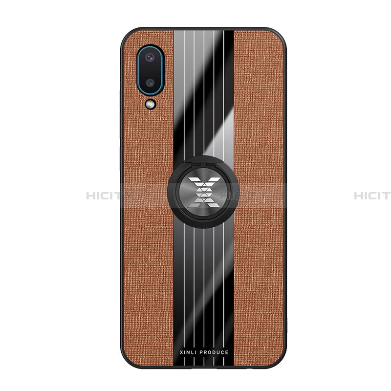 Funda Silicona Carcasa Ultrafina Goma con Magnetico Anillo de dedo Soporte X02L para Samsung Galaxy A02 Marron