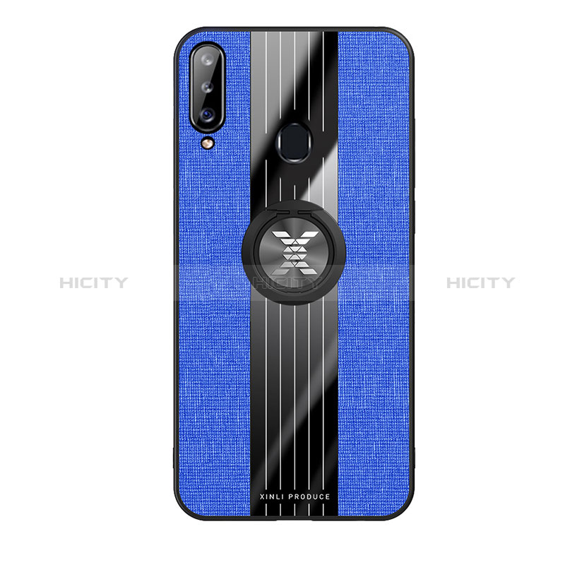 Funda Silicona Carcasa Ultrafina Goma con Magnetico Anillo de dedo Soporte X02L para Samsung Galaxy A20s Azul