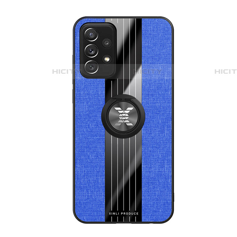 Funda Silicona Carcasa Ultrafina Goma con Magnetico Anillo de dedo Soporte X02L para Samsung Galaxy A72 4G Azul