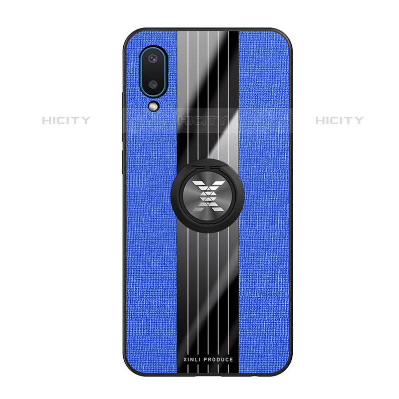 Funda Silicona Carcasa Ultrafina Goma con Magnetico Anillo de dedo Soporte X02L para Samsung Galaxy M02 Azul