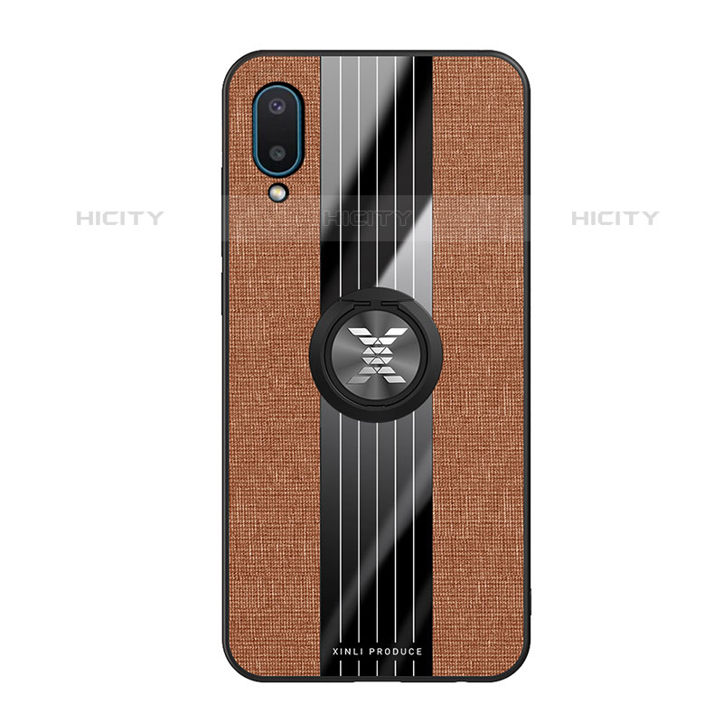 Funda Silicona Carcasa Ultrafina Goma con Magnetico Anillo de dedo Soporte X02L para Samsung Galaxy M02 Marron