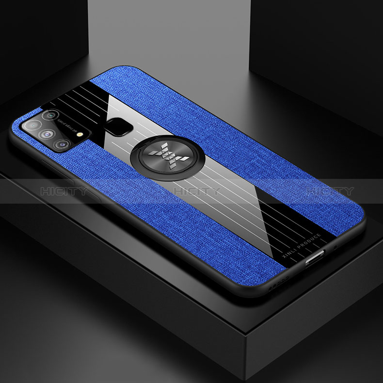 Funda Silicona Carcasa Ultrafina Goma con Magnetico Anillo de dedo Soporte X02L para Samsung Galaxy M31 Prime Edition