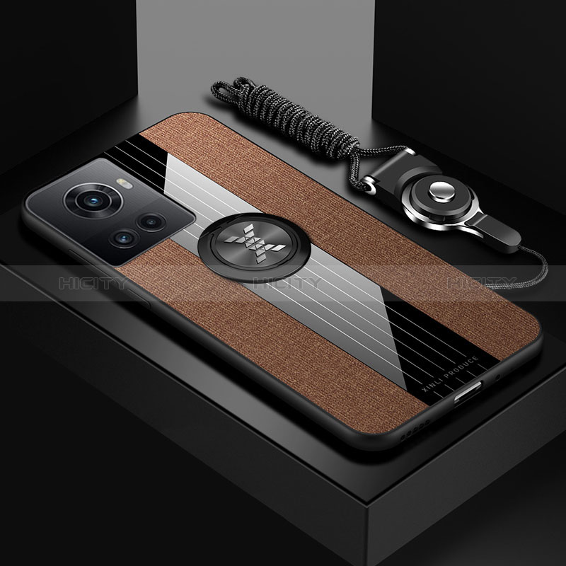 Funda Silicona Carcasa Ultrafina Goma con Magnetico Anillo de dedo Soporte X03L para OnePlus 10R 5G Marron