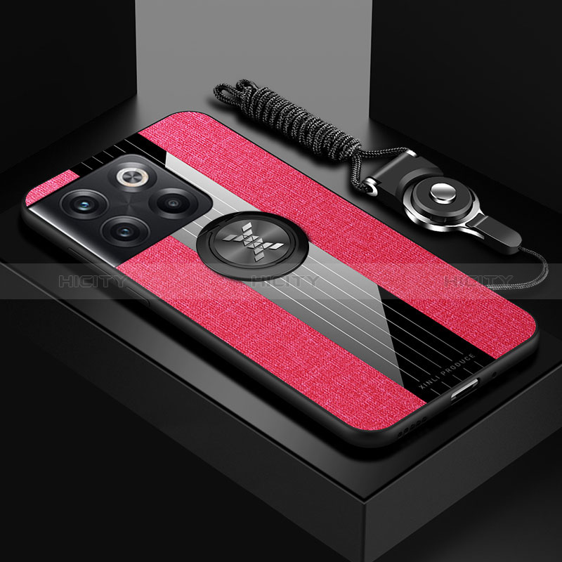 Funda Silicona Carcasa Ultrafina Goma con Magnetico Anillo de dedo Soporte X03L para OnePlus 10T 5G Rojo