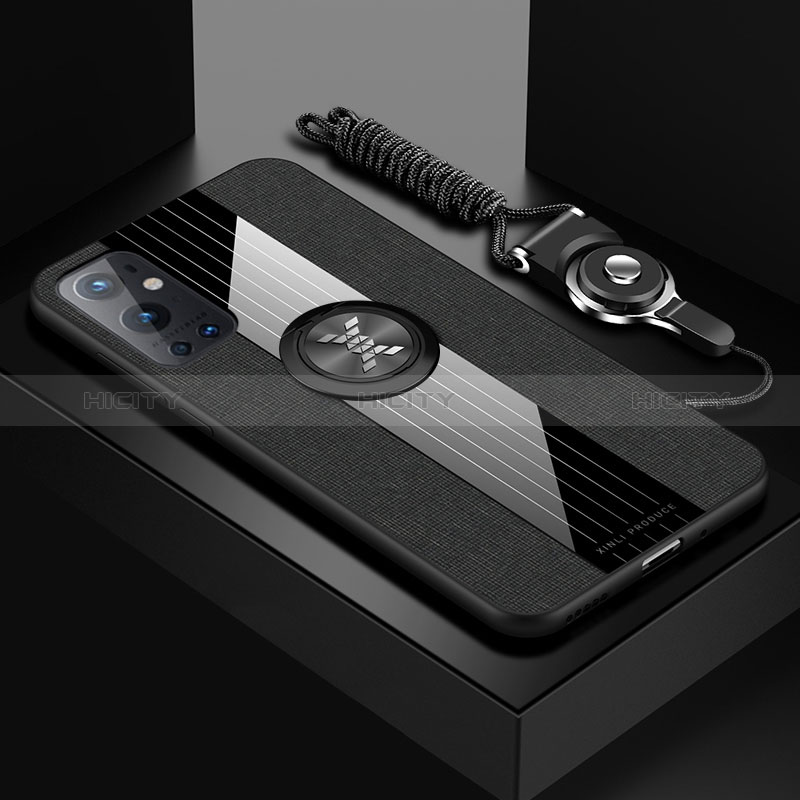 Funda Silicona Carcasa Ultrafina Goma con Magnetico Anillo de dedo Soporte X03L para OnePlus 9 Pro 5G Negro