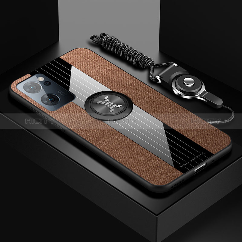 Funda Silicona Carcasa Ultrafina Goma con Magnetico Anillo de dedo Soporte X03L para OnePlus Nord CE 2 5G Marron