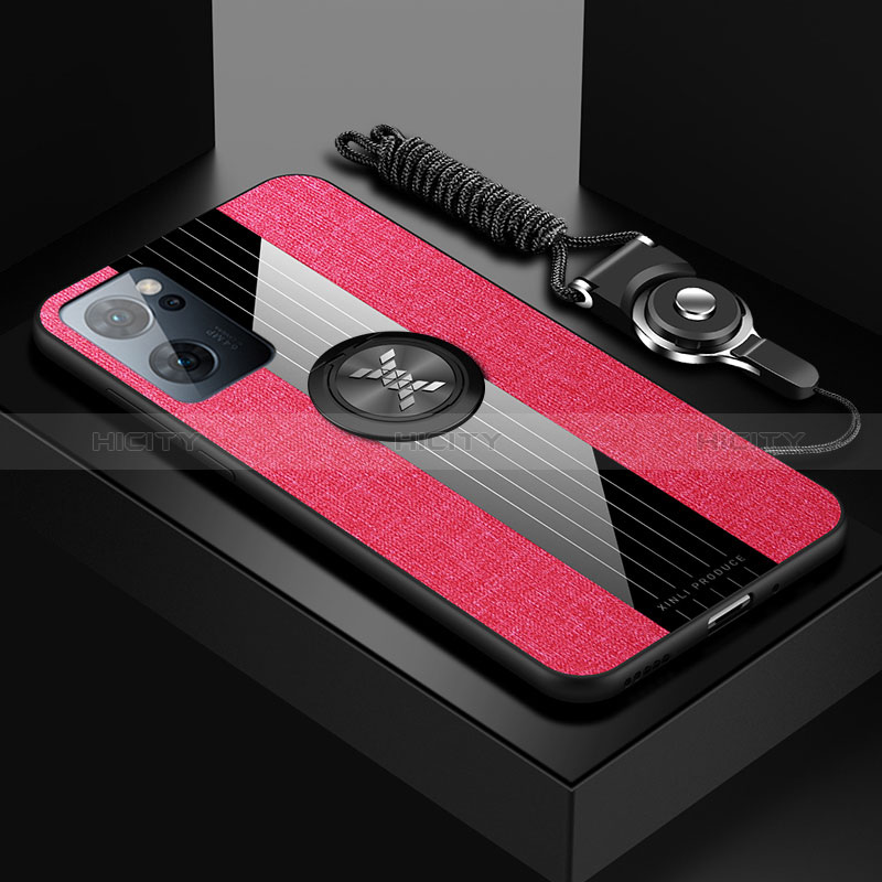 Funda Silicona Carcasa Ultrafina Goma con Magnetico Anillo de dedo Soporte X03L para OnePlus Nord CE 2 5G Rojo