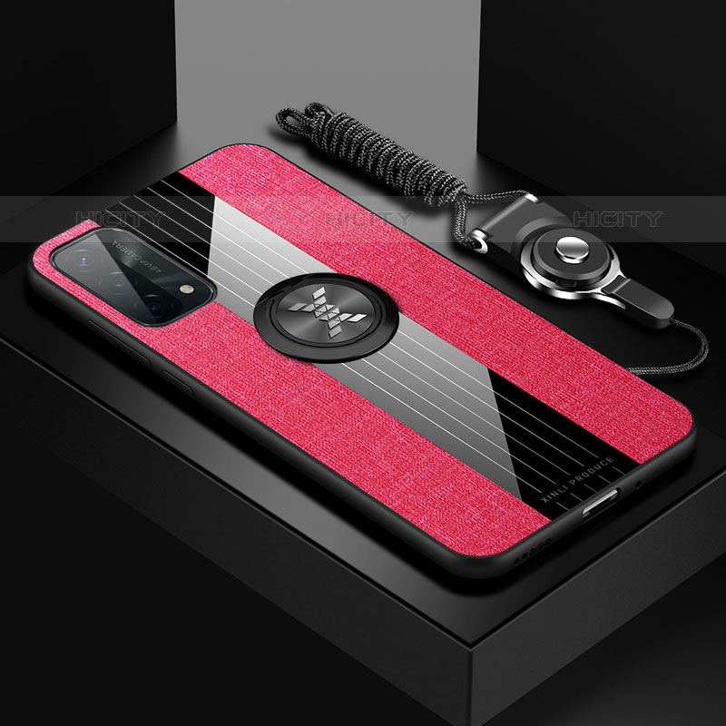Funda Silicona Carcasa Ultrafina Goma con Magnetico Anillo de dedo Soporte X03L para OnePlus Nord N200 5G Rojo