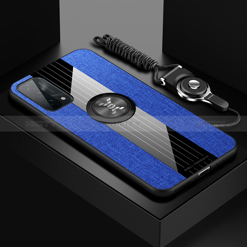 Funda Silicona Carcasa Ultrafina Goma con Magnetico Anillo de dedo Soporte X03L para Oppo A54 5G Azul