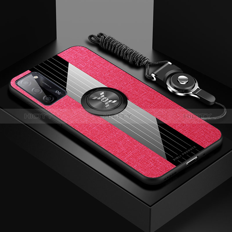 Funda Silicona Carcasa Ultrafina Goma con Magnetico Anillo de dedo Soporte X03L para Oppo A56 5G Rojo