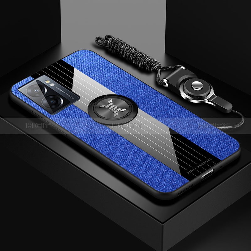 Funda Silicona Carcasa Ultrafina Goma con Magnetico Anillo de dedo Soporte X03L para Oppo A77 5G Azul