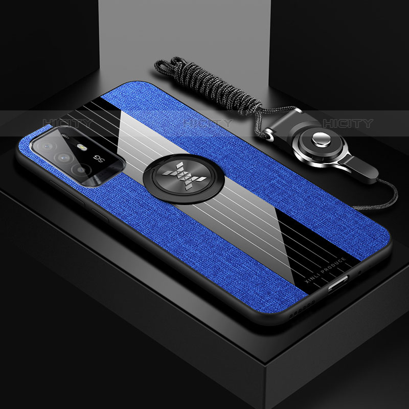 Funda Silicona Carcasa Ultrafina Goma con Magnetico Anillo de dedo Soporte X03L para Oppo A94 5G Azul