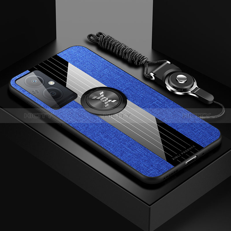 Funda Silicona Carcasa Ultrafina Goma con Magnetico Anillo de dedo Soporte X03L para Oppo A96 5G Azul