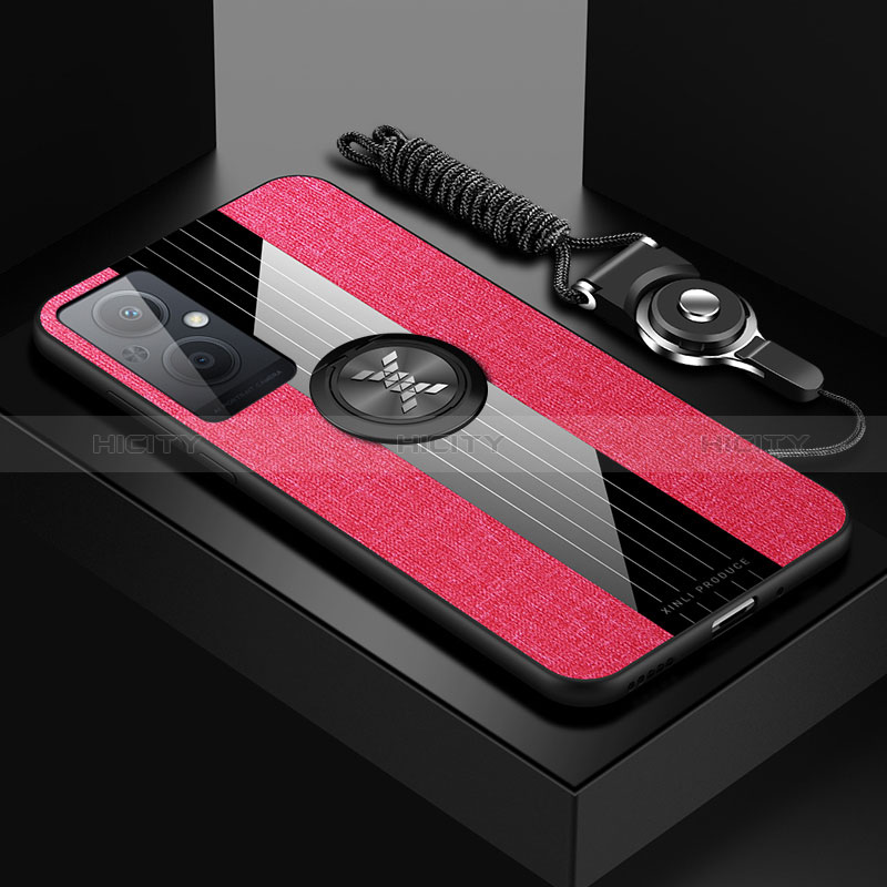 Funda Silicona Carcasa Ultrafina Goma con Magnetico Anillo de dedo Soporte X03L para Oppo A96 5G Rojo