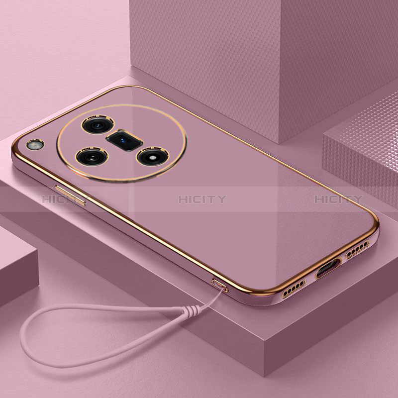 Funda Silicona Carcasa Ultrafina Goma con Magnetico Anillo de dedo Soporte X03L para Oppo Find X7 Ultra 5G Purpura Claro