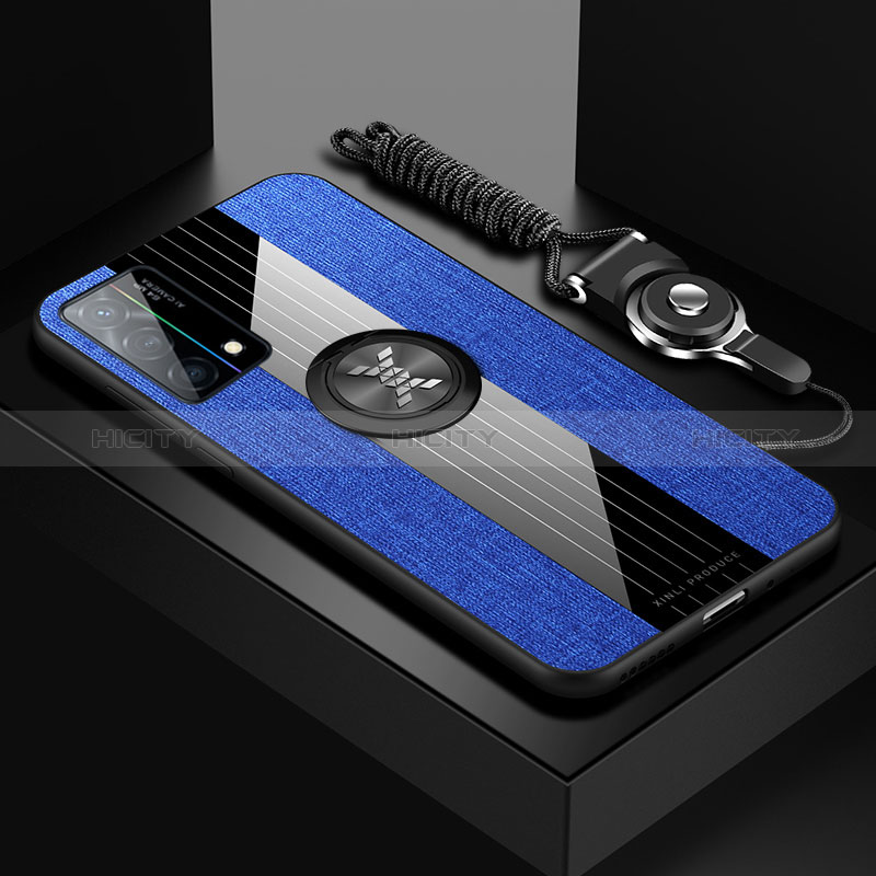 Funda Silicona Carcasa Ultrafina Goma con Magnetico Anillo de dedo Soporte X03L para Oppo K9 5G Azul